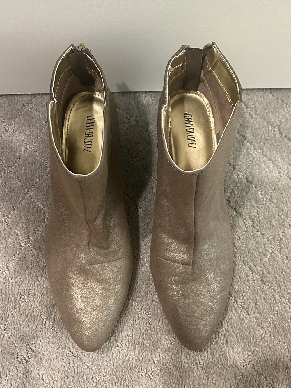 Jennifer Lopez Taupe Suede Ankle Booties with Block Heel